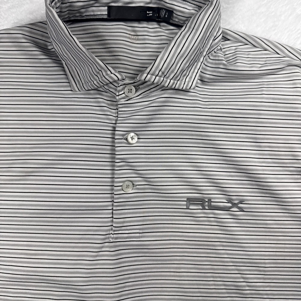 RLX Ralph Lauren Mens Large Short Sleeve Striped Golf Polo Shirt White Stretch - Picture 3 of 11